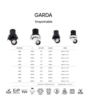 GARDA * EMPOTRABLE LED COB (Basculante) NEGRO 7W - 2700K